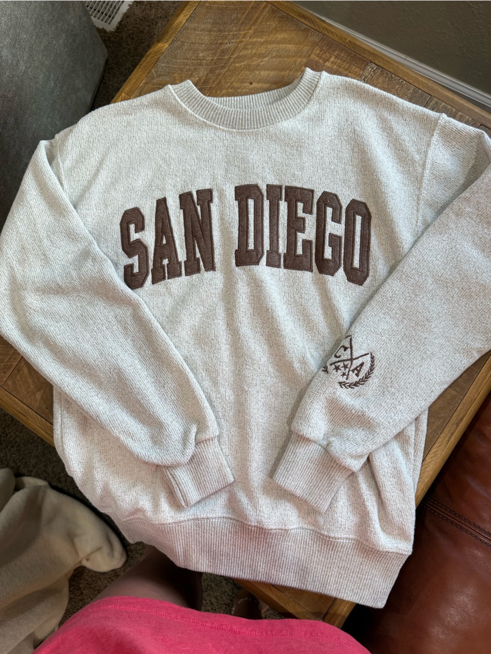 San Diego Embroidered Crewneck Sweatshirt - Cream/Brown